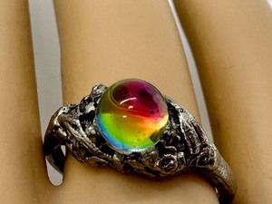 lot 25AC image: Brutus Style Silvertone Ring with Mystic Rainbow Sphere
