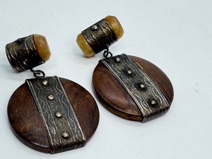 lot 42AC image: Pair of Peruvian Wood and Sterling Earrings, Marked 925