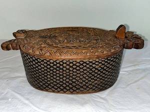lot 2 image: Antique Norwegian Tine Box with Intricate Carvings