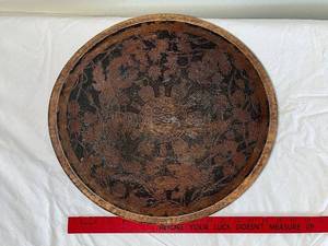 lot 6 image: Antique Carved Wooden Bowl with Inscriptions