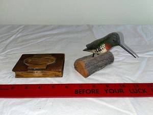 lot 17 image: Hand-Carved Wooden Hummingbird & Fish Motif Box Set