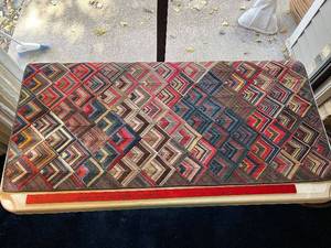 lot 21 image: Multicolored Himalayan Geometric Endless Mountain Pattern Textile with Label