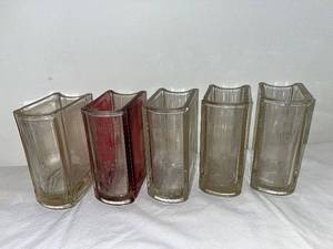 lot 30 image: Set of 5 Vintage Book Shaped Etched Glass Vases Flowers for Thought