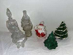 lot 121 image: Vintage Christmas Decorations Lot Glass Figures & Ceramic Trees