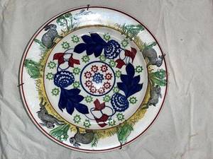 lot 133 image: Vintage Rabbitware Spatterware Plate with Colorful Design