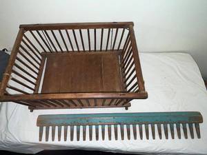 lot 135 image: Vintage Wooden Crate and Rake Head Rustic Decor