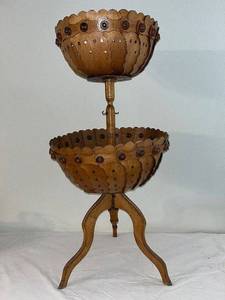 lot 139 image: Vintage Wooden Double-Tiered Sewing Basket Stand