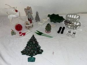 lot 143 image: Vintage Christmas Decor Lot with Figurines, Tree, and Utensils