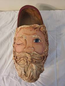 lot 35 image: Handmade Wooden Shoe with Santa Face Decoration