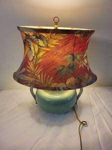 lot 51 image: Vintage Table Lamp with Floral Shade and Ceramic Base