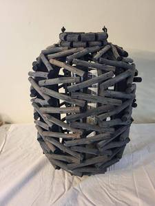 lot 52 image: Rustic Folk Art Branch Lantern with Glass Insert
