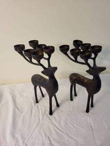 lot 56 image: Pair of Metal Reindeer Candle Holders for Holiday Decor