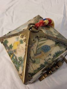 lot 58 image: Decorative Korean Style Jewelry Box with Brass Accents and Traditional Art