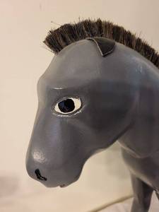 lot 101 image: Handcrafted Wooden Donkey Figurine with Brush Mane