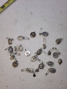 lot 104 image: Lot of Vintage Silver Religious Medals and Pins - Saints, Pope, etc.