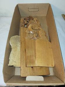 lot 106 image: Assorted Carved Wooden Pieces for Crafts or Restoration Projects