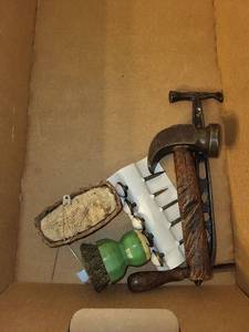 lot 108 image: Vintage Tool and Hardware Lot Hammer, Brush, Decorative Nails