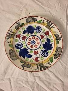 lot 112 image: Antique Stick Spatter Rabbitware Plate with Animal Motifs
