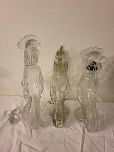 lot 118 image: Set of 3 Vintage Glass Rooster Bottles with Stoppers
