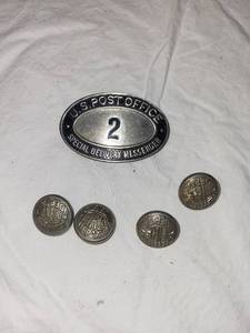 lot 183 image: Vintage U.S. Post Office Badge & Cleveland Fire Dept. Buttons Lot