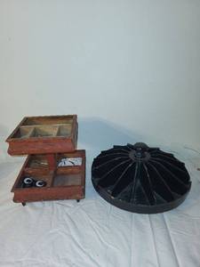 lot 184 image: Vintage Wooden Organizer & Black Circular Compartmentalized Piece
