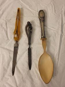 lot 199 image: Spoon and Grooming Tools Set with Ornate Handles including 800 Silver