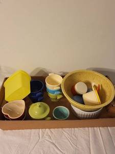 lot 222 image: Mixed Lot of Colorful Ceramic and Plastic Kitchenware Bowls and Containers
