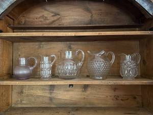 lot 63 image: Set of 5 Vintage Glass Pitchers with Unique Patterns
