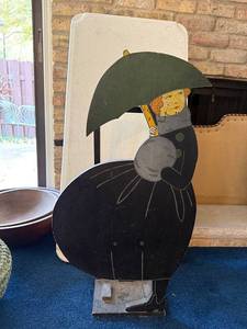 lot 75 image: Vintage Wooden Cutout of Woman with Umbrella