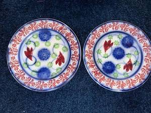 lot 163 image: Antique Stick Spatter Ironstone Decorative Plates with Floral and Bird Patterns