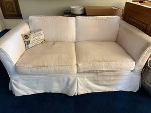 lot 169 image: White Two-Seater Sofa with Cushions