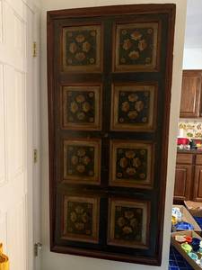 lot 170 image: Antique Decorative Hand Painted Wooden Door Panel with Floral Design