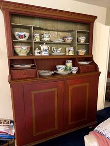 lot 220 image: Antique Red Painted Hutch - Contents not included