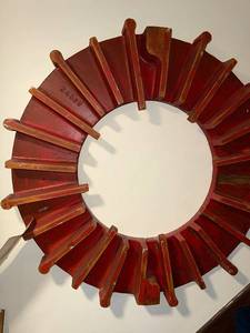 lot 231 image: Vintage Industrial Wooden Mold - Red Circular Design