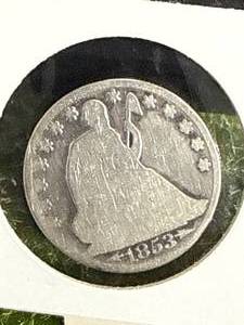 lot 15 image: 1853 Seated Liberty Half Dollar