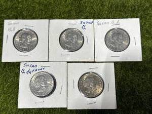 lot 52 image: Lot of 5 Susan B. Anthony Dollars