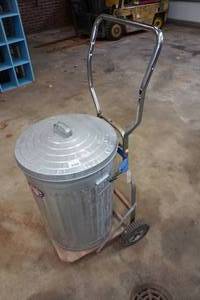 lot 6 image: Metal Trash Can on Hand Cart