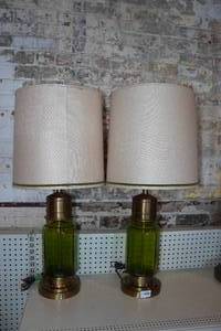lot 30 image: MCM Green Glass Table Lamps