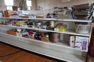lot 86 image: Assorted Housewares - Pots and Pans, Antique Glassware, Cutlery, Flatware, Jerky Maker