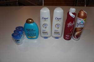 lot 103 image: Dove Conditioner, Argan Oil of Morocco Shampoo, Gillette Anti-Perspirant, Glade Air Freshener