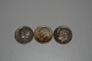 lot 1H image: US Silver Dime Coins - Roosevelt, Mercury
