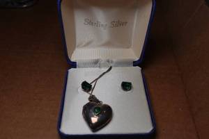 lot 181E image: Sterling Silver Heart Pendant and Earring Set