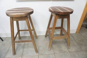 lot 12 image: 2 Swivel Top Wood Stools 30 tall by 16 wide