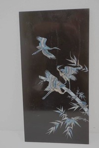 lot 37 image: Inlaid Black Lacquer 3 Heron Good Luck Wall Hanging