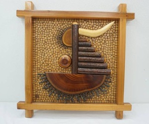 lot 87 image: Wood Art-Semi Abstract. Sailboat, sun, detailed background.
