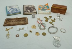 lot 100 image: Religious Jewelry, Decor, Vintage Books-Population Growth, Handbook on Abortion, The Death Peddlers