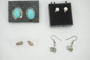 lot 113 image: Jewelry 4 Pair of Earrings-Turquoise, Stone, Sterling Silver