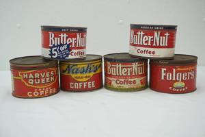 lot 159 image: Vintage Coffee Cans (6ct) Variety