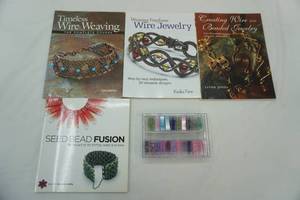 lot 250 image: Wire Weaving & Beading Jewelry Books with Container of Beads
