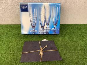 lot 73 image: ND Slate Cheese Board & Mikasa Glasses